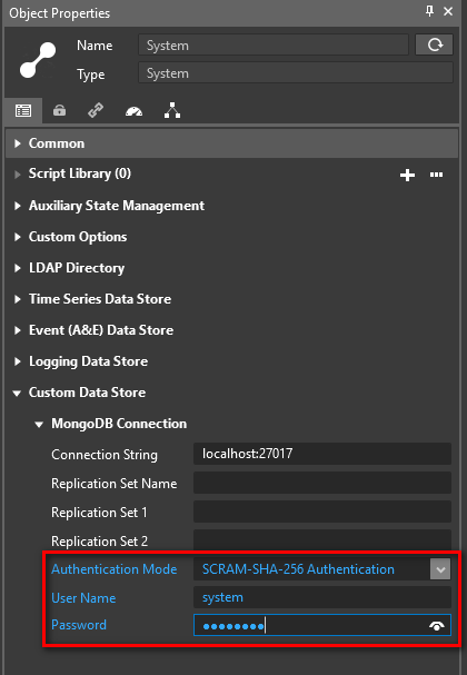 Custom Data Store MongoDB Connection Settings
