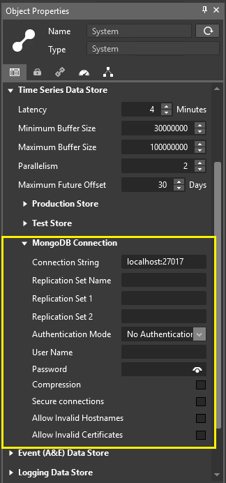 MongoDB Connection Settings for each Data Store