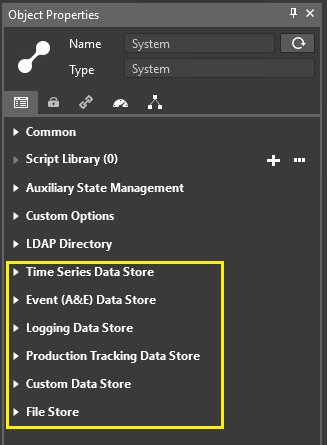 Data Store Configuration in System Object properties panel